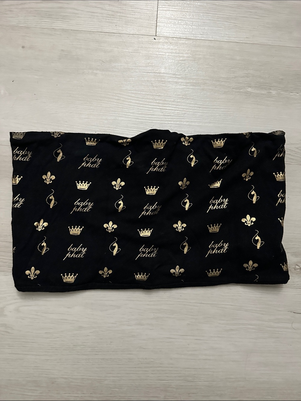 Baby Phat Black Strapless Tube Top with Gold Crown & Fleur-de-Lis Print